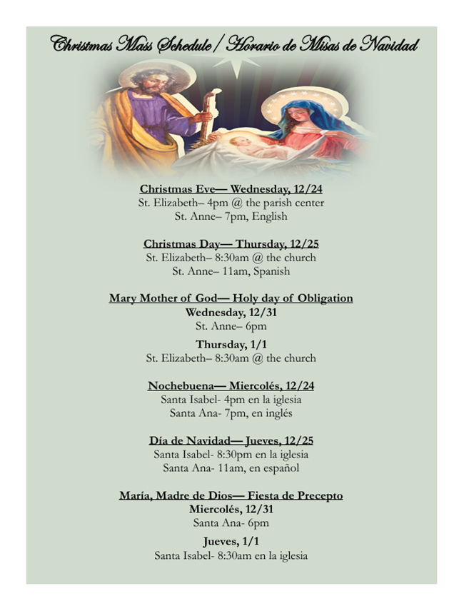 Christmas Mass Schedule 2025