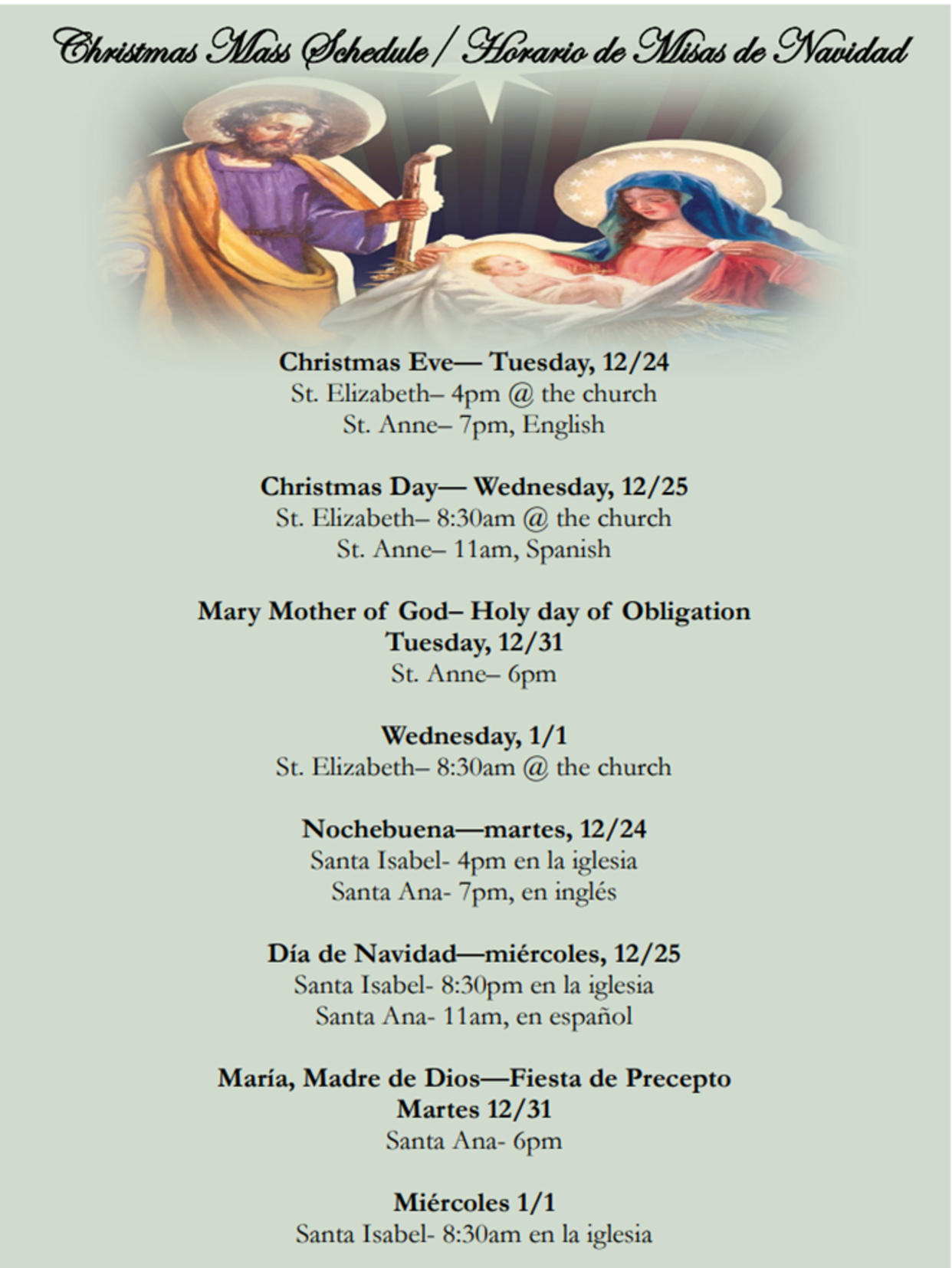 Christmas Mass Schedule 2024